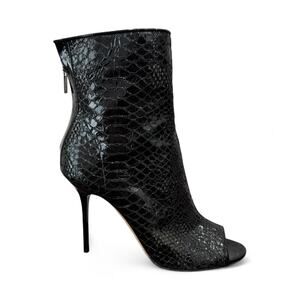 Jimmy Choo Black Snake Embossed Fantasy Peep Toe Ankle Boots Size 39 EU / 8.5 US